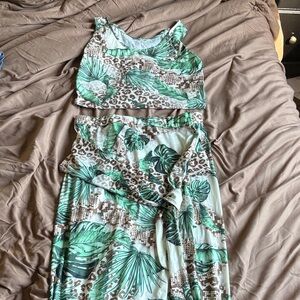 Tropical Leaf Print Skirt Set